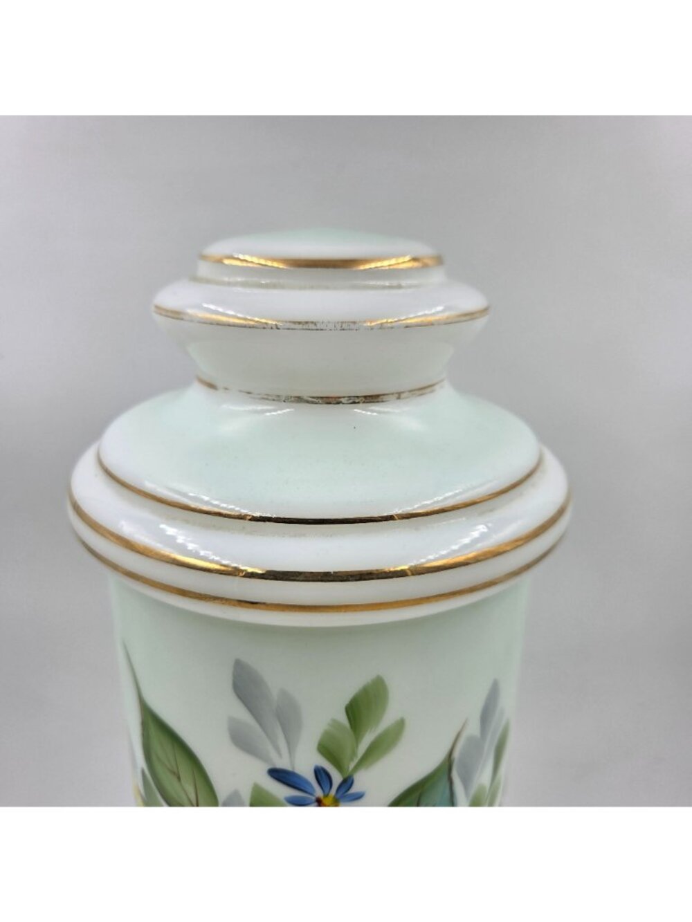 Opaline Hand Painted Flowers with Gold Trim Apothecary Jars with Lid - Picture 3 of 8